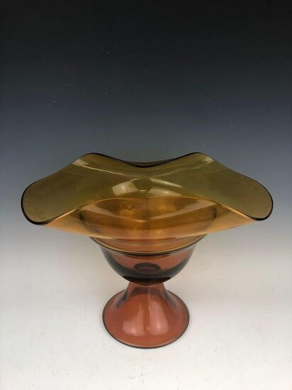 Mid Century Modern Amber Fluted Console Bowl
