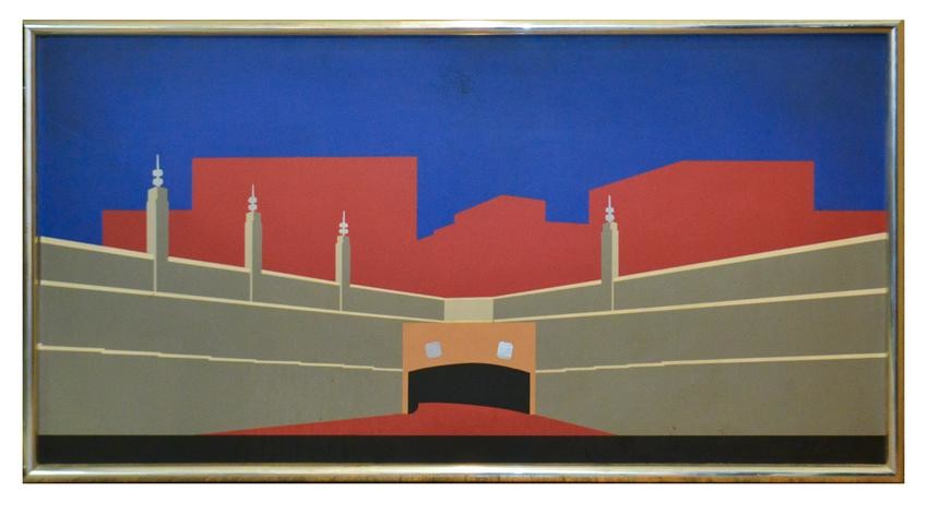 Mid-Century Modern Painting of Lincoln Tunnel, NYC