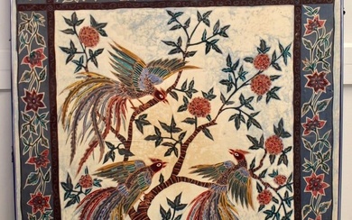 Middle Eastern Hand Painted Birds on Silk Art