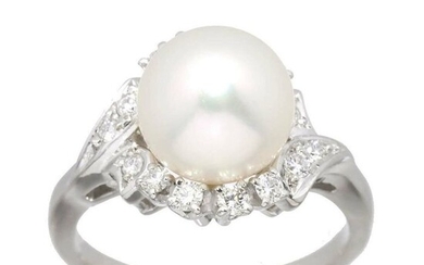 Mikimoto Platinum - Ring Akoya Pearl - Diamonds