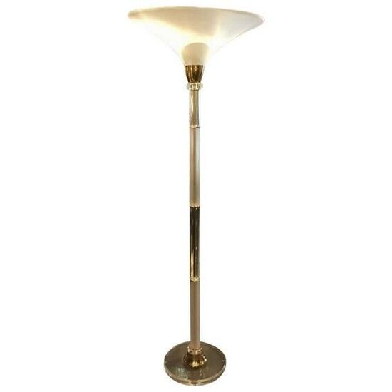 Modern Lucite and Brass Torchiere Floor Lamp