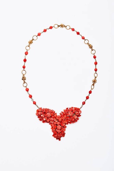 Multi-fruit necklace with a heart-shaped central brooch-pendant made up...