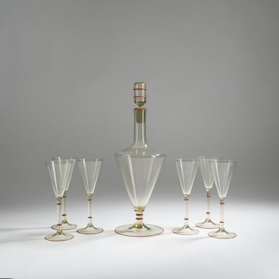 Murano, Carafe with six goblets, c. 1930