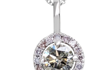 ***NO RESERVE*** 0.55 Carat Diamond and 0.15 Ct Diamonds Halo - 14 kt. White gold - Necklace with pendant Diamond