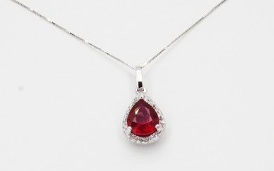 NO RESERVE PRICE - 18 kt. Gold - Necklace with pendant - 0.45 ct Diamond - Rubies