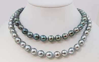 NO RESERVE PRICE - 8x11mm Shimmering Silvery Tahitian Pearls - Long Necklace