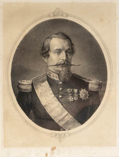Napoleon III portrait Printed portrait in a golden wood...