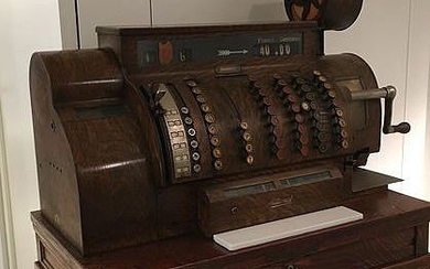 National- Cash register in wood and metal with wood print. - Wood