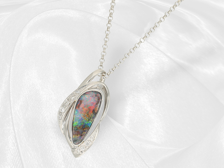 Necklace/pendant: modern, like new platinum necklace with high-quality opal pendant