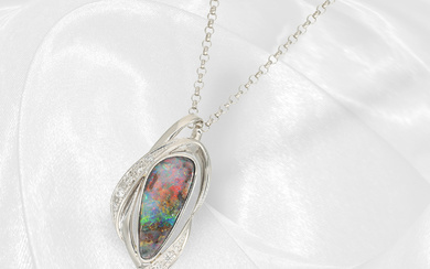 Necklace/pendant: modern, like new platinum necklace with high-quality opal pendant