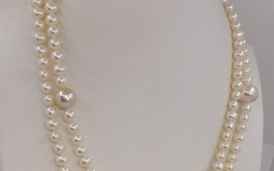 No Reserve - 6mm Trendy Double Freshwater Pearls with 8.5x11.5mm Champagne Golden South Sea Pearls - Necklace
