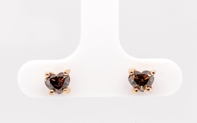 No Reserve Price - 1.03 tcw - Fancy Deep Orangy Brown - 14 kt. Pink gold - Earrings Diamond