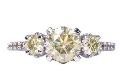 No Reserve Price - 1.82 ctw Natural Fancy Light Grayish Yellow SI1 - 14 kt. White gold - Ring - 1.27 ct Diamond - Diamonds