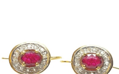 No Reserve Price - Earrings - 9 kt. Silver, Yellow gold Ruby - Diamond