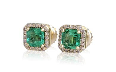 No Reserve Price - Earrings Yellow gold Emerald - Diamond