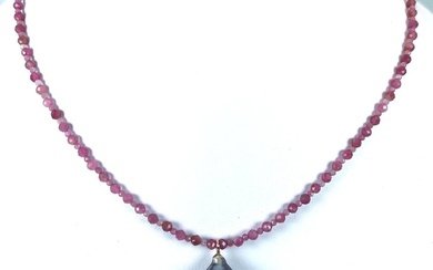 No Reserve Price - Tahitian pearl drop Ø 12,2x16 mm - 925 Silver, Tahitian pearl - Necklace - Tourmalines