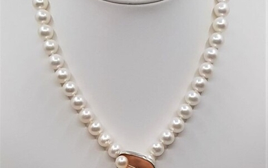 No reserve price - 925 Silver - 9x10mm Lustrous Freshwater Pearls - Necklace