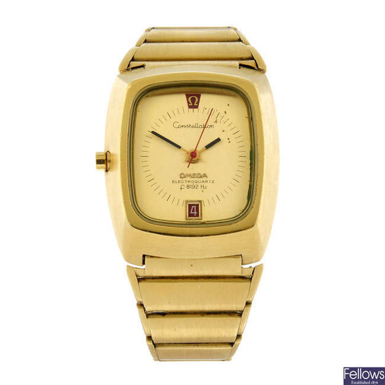 OMEGA - a yellow metal Constellation Electroquartz f8192Hz bracelet watch, 36mm.