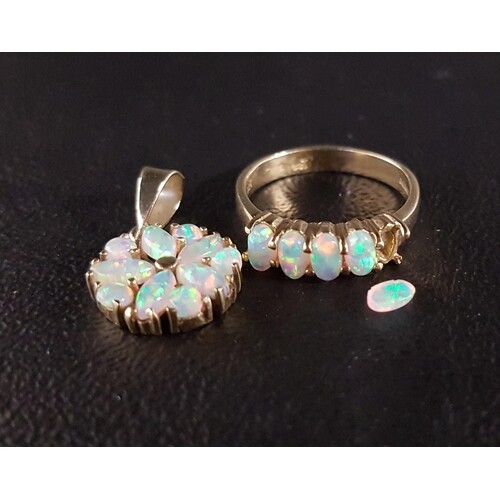 OPAL SET RING AND PENDANT the ring on nine carat gold shank ...