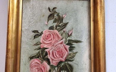 Oil on canvas period end 800 roses signed