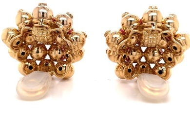 Oversized Coral Diamond Gold Bead Earrings 18 Karat Yellow Gold 53.1 Grams