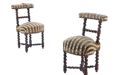 PAIR CONTINENTAL TWISTED OAK BOUDOIR CHAIRS C 1870.