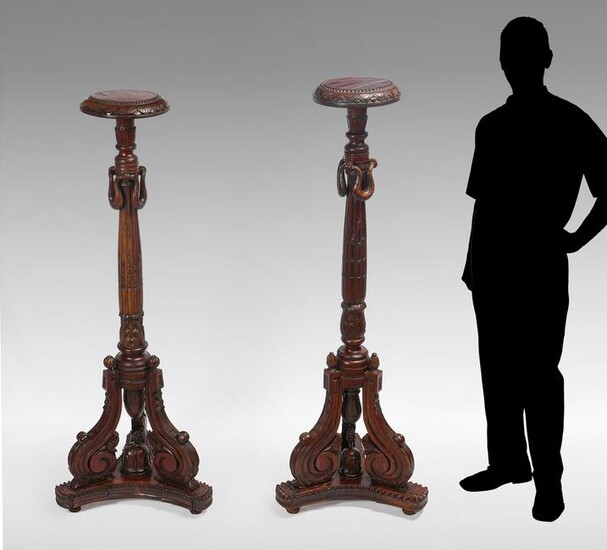 PAIR OF CARVED WOODEN FERN STANDS