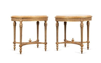 PAIR OFLOUIS XVI STYLE OVAL MARBLE TOP SIDE TABLES