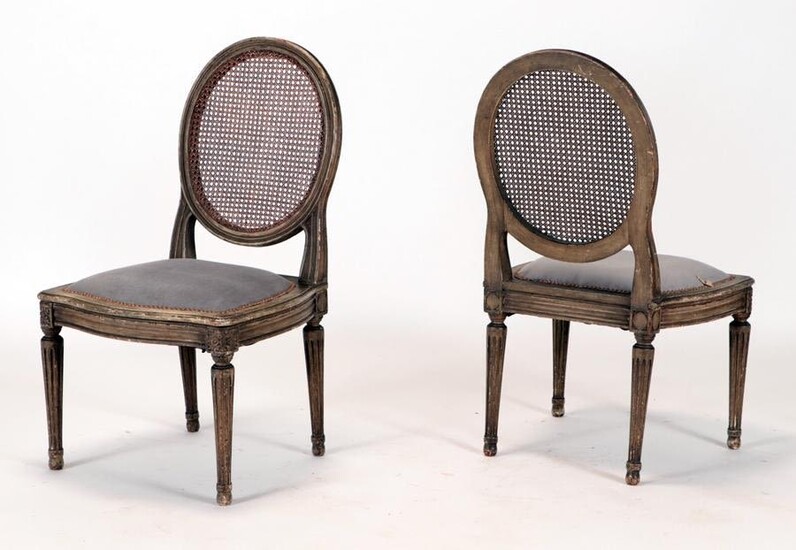 PAIR PAINTED LOUIS XVI CANE BACK SIDE CHAIRS 1920