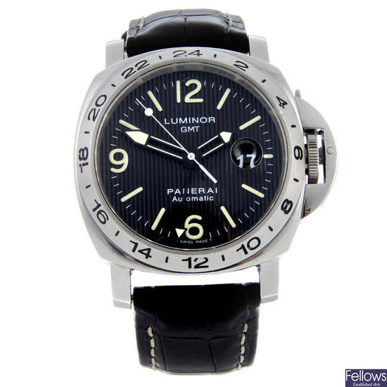 PANERAI - a gentleman's stainless steel Luminor GMT wrist watch.