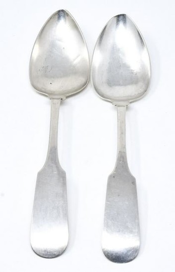 Pair C 1830s Curtiss & Stiles Coin Silver Spoons