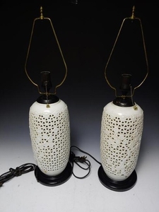 Pair Chinese White Porcelain Reticulated Lamps