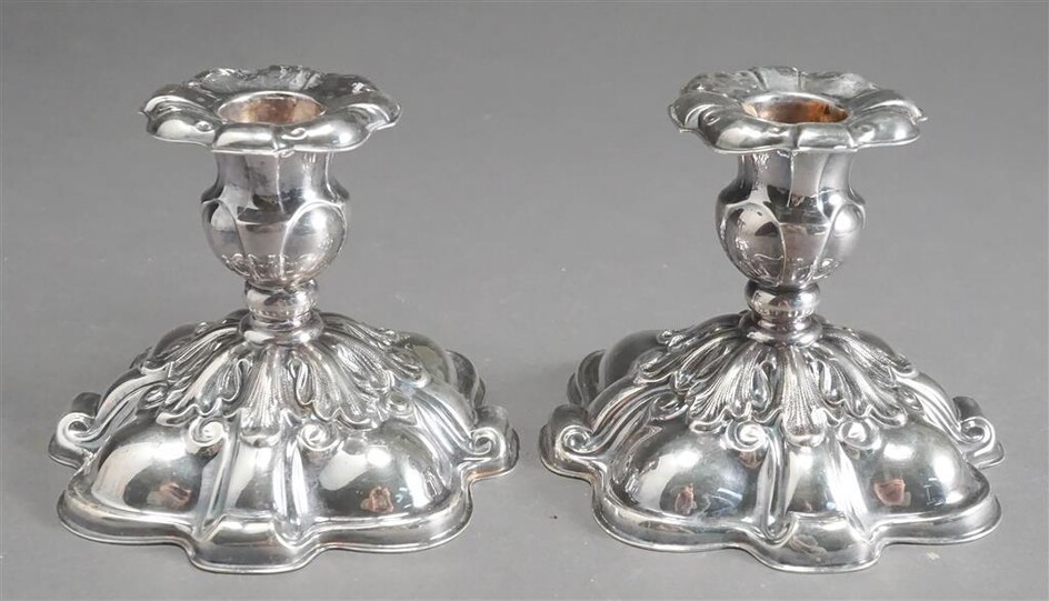 Pair Danish Weighted Silver Low Candlesticks, H: 3-1/2 in