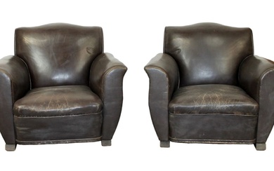 Pair French Art Deco leather club chairs