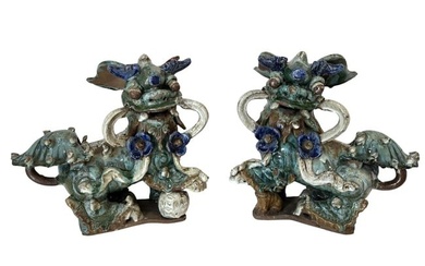 Pair Large Chinese Guardian Foo Dogs - Lions Qing Dynasty 19th Century