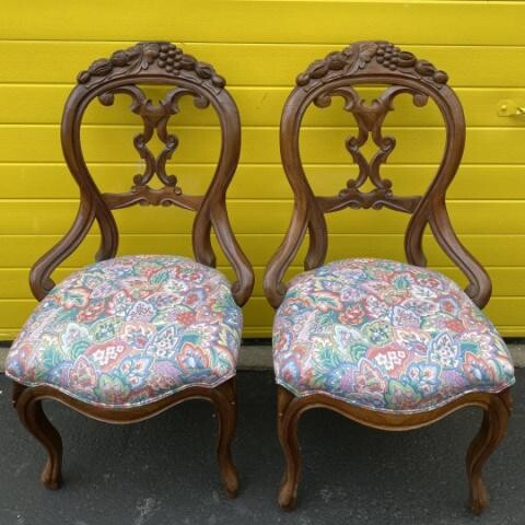Pair Victorian Upholstered Parlor Side Chairs