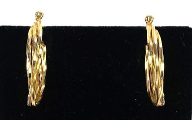 Pair of 14K Gold Diamond Hoop Earrings