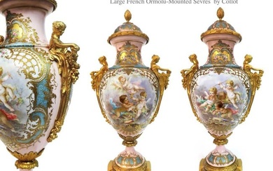 Pair of 19th C Large Sevres Bronze Vases, Collot Signed