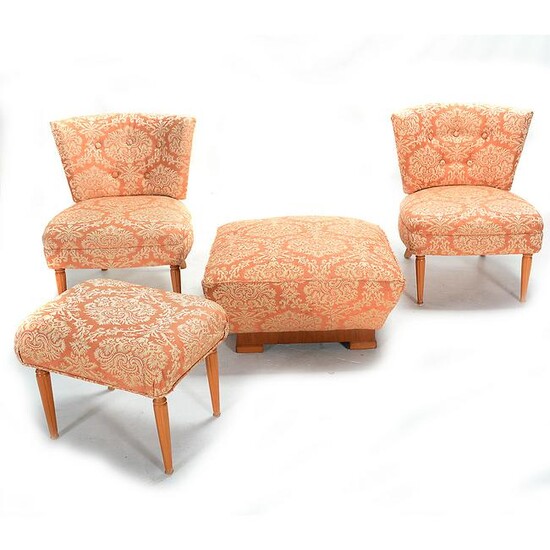 Pair of Art Moderne Upholstered Side Chairs, Matching