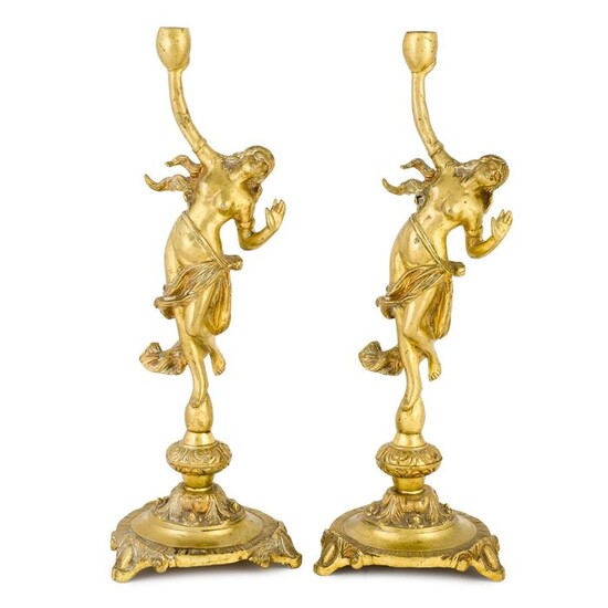 Pair of Candelabra adapted to Antique Gilt Bronze Lamp feet. France - Bronze (gilt) - Late 19th century