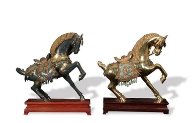 Pair of Chinese Silver Enamel Horses, Mid-20th Century