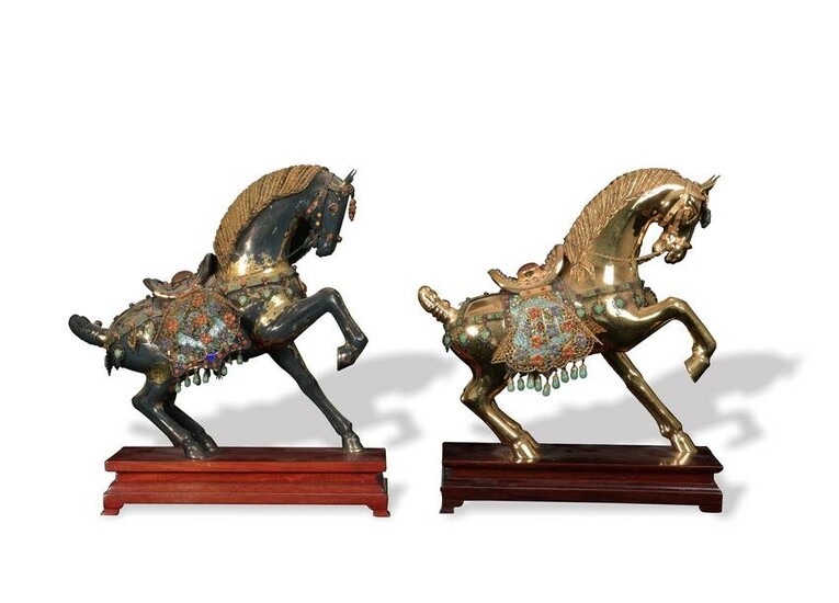 Pair of Chinese Silver Enamel Horses, Mid-20th Century