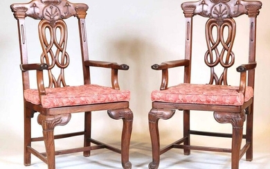 Pair of Colonial Carved Hardwood Armchairs