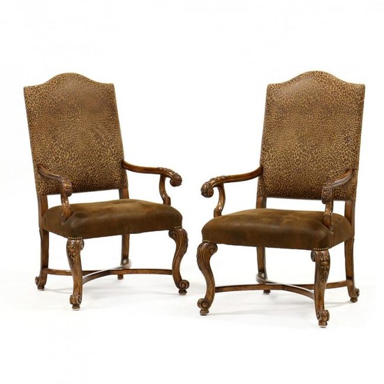 Pair of Contemporary Spanish Style Carved Hall Chairs