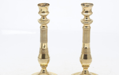 Pair of French Empire-style brass candlesticks, 19th Century.
