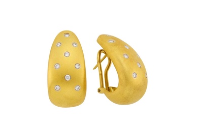 Pair of Gold and Diamond Half-Hoop Earrings