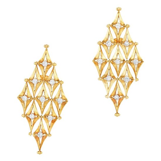 Pair of Gold and Diamond Pendant-Earrings
