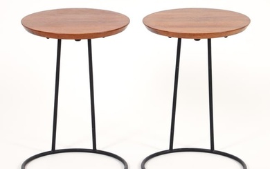 Pair of Jens Risom T710 Walnut and Steel Side Tables