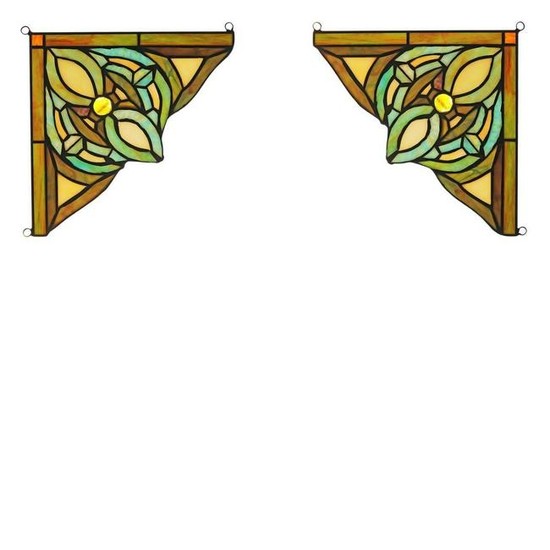 Pair of Victorian-style Stained Glass Window Panels