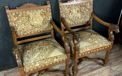 Pair of armchairs (2) - Renaissance Style - Walnut - Second half 19th century